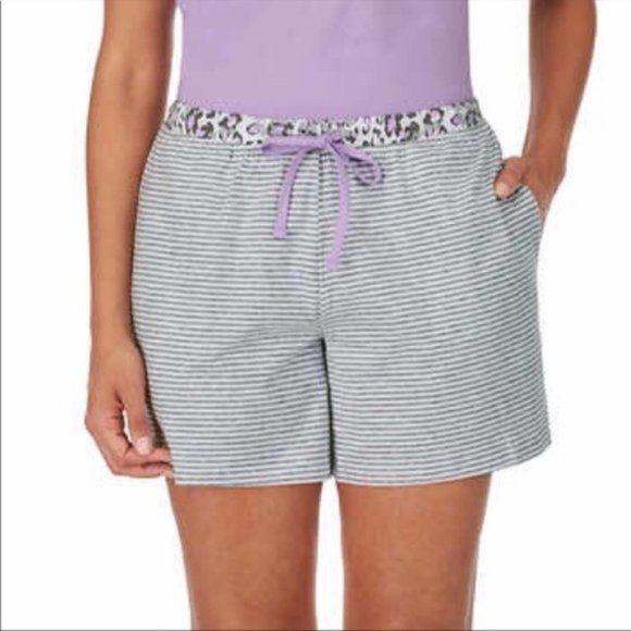 NEW CAROLE HOCHMAN Cotton 4 Pc Lounge Pajama Set Purple Capri Tank Shorts Tee - Picture 7 of 9